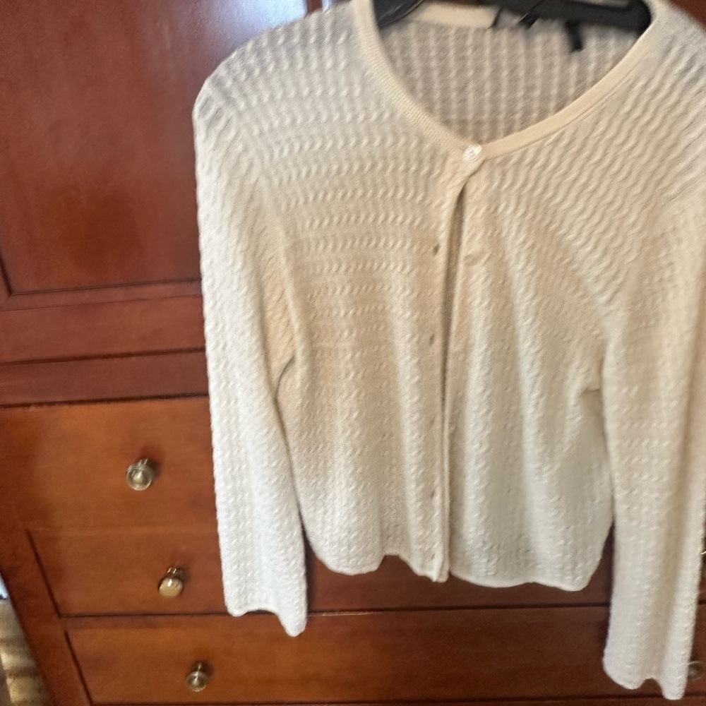 Theory Cream Textured Button-Front Cardigan